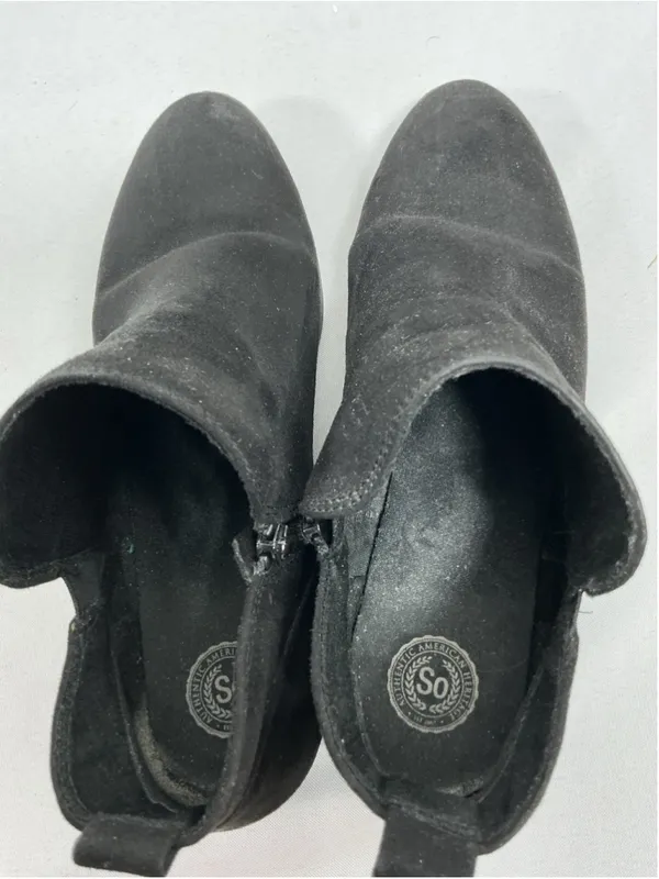 Womans So Pearblk Booties Size 10 M Black Block Heel Almound Toe - Image 5