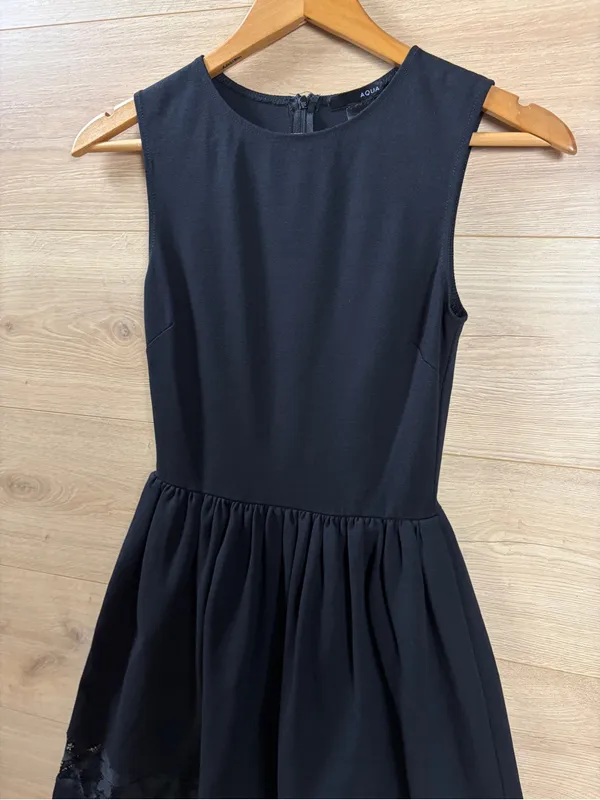 Aqua Fit & Flare Black Ponte Sleeveless Lace-Hem Dress - Image 5