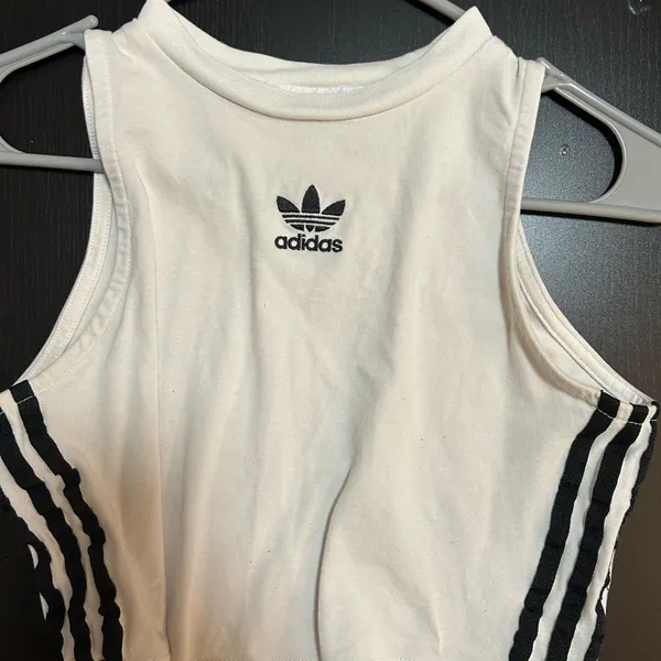 Adidas White Tank Top with Black Stripes - Image 4