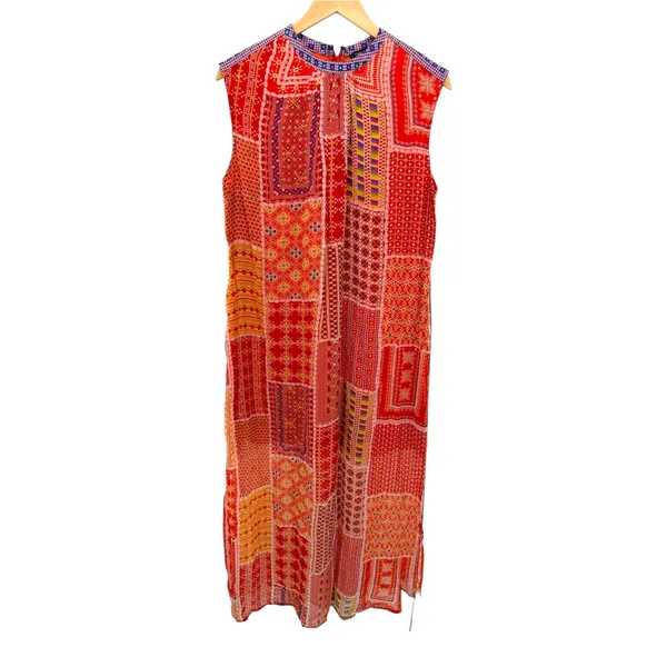 Tanvi Kedia Anthropologie Patchwork Beaded Maxi Dress Orange Red Size M AS IS - Image 3