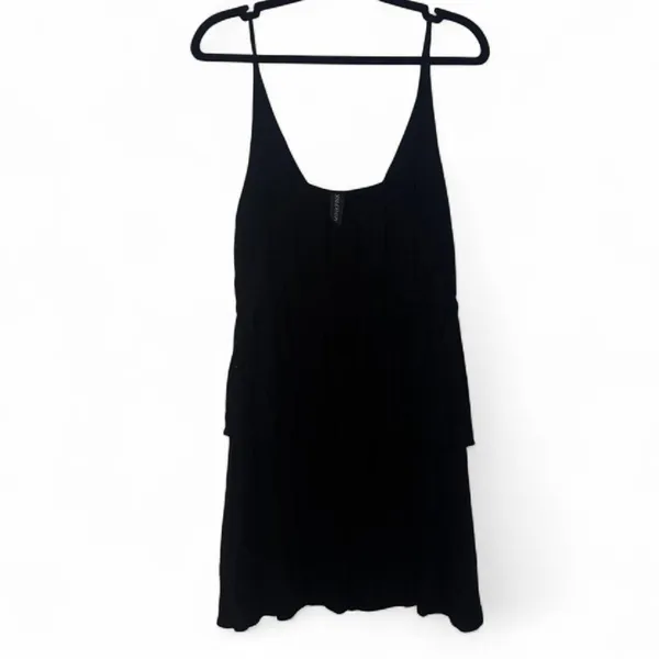 NEW MINKPINK Babydoll Flowy Boho Ruffle Tier Black Mini Dress — SMALL - Image 4