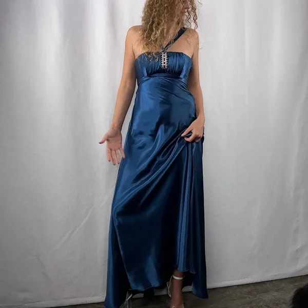 Vintage Jessica‎ McClintock for Gunne Sax Lace Up Back Gown in Blue Size 0 - Image 14