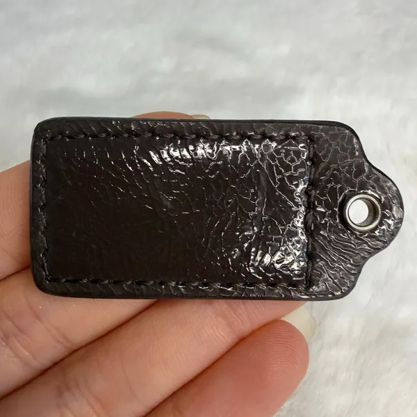 1.5" COACH Brown Patent Leather Fob Bag Charm Hang tag Hangtag - Image 2