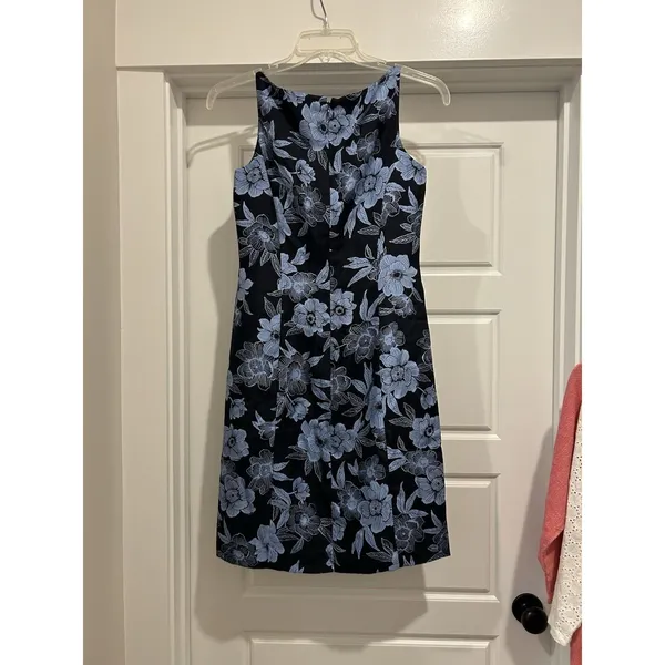 Ann Taylor Silk Sheath Dress Size 4 Blue Floral Classic Cocktail Wedding Formal - Image 3