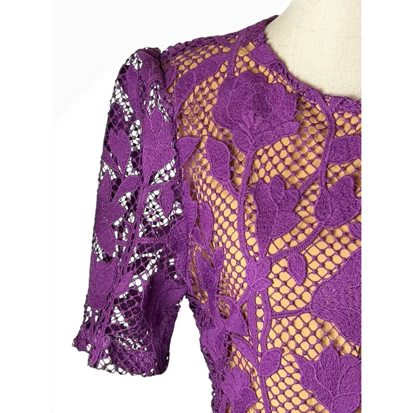 Dalia MacPhee Lace Midi Dress Women Medium Purple NWT Floral Guipure Lace‎ Party - Image 8