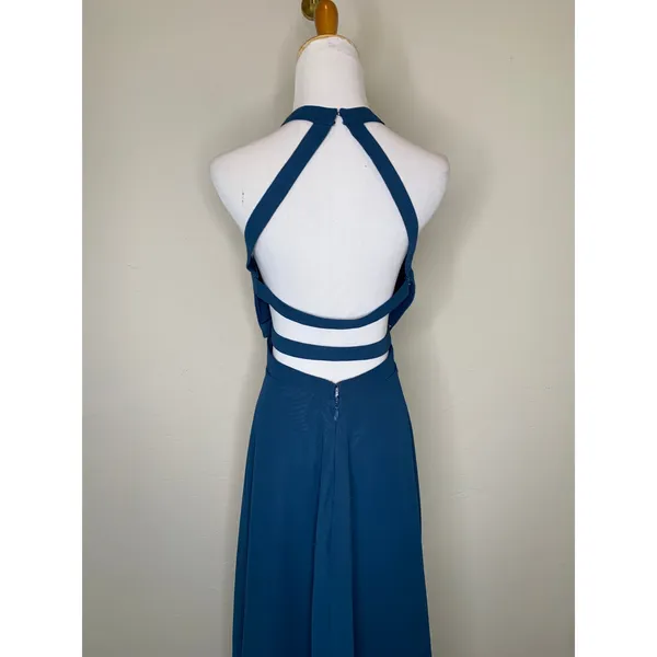 Azazie Teal Blue Strappy High Neck Halter Dress Sz 10A - Image 8
