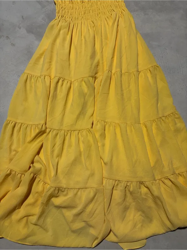 Alex Marie Bentley pebble crepe scoop neck Sleeveless Yellow Tiered Dress medium - Image 14