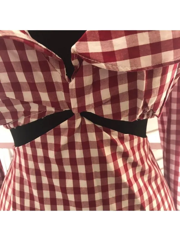 Lovers and Friends Gingham Red One Shoulder Mini Dress M - Image 9