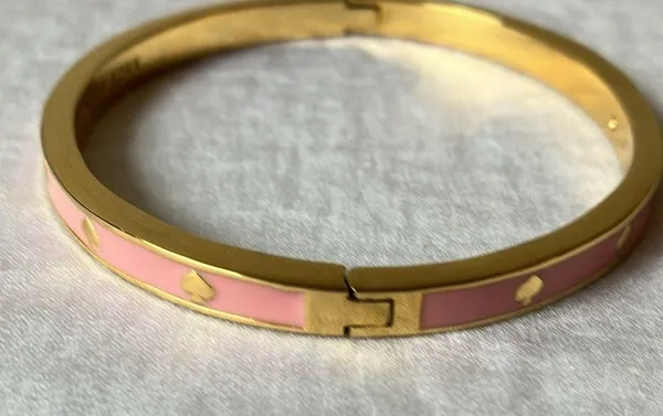 : Pink “Spot the Spade” Hinge/Clasp Bangle Bracelet- Gold tone - Image 4