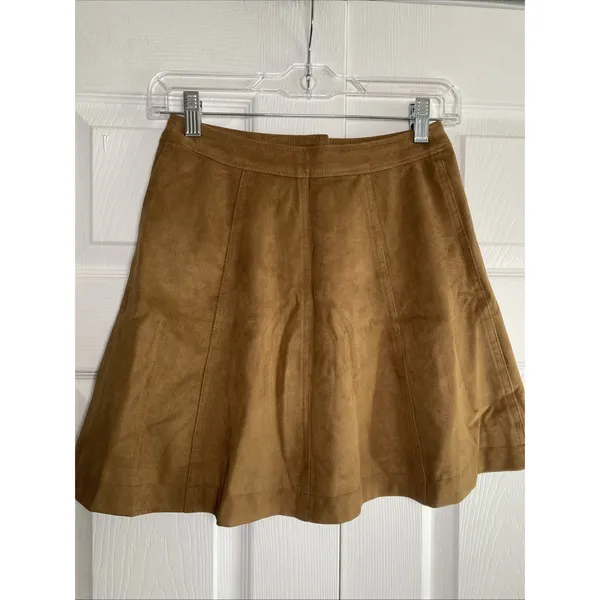 Abercrombie & Fitch Brown Snap Front A-Line Skirt Size‎ 00 Suede Hippie Festival - Image 5