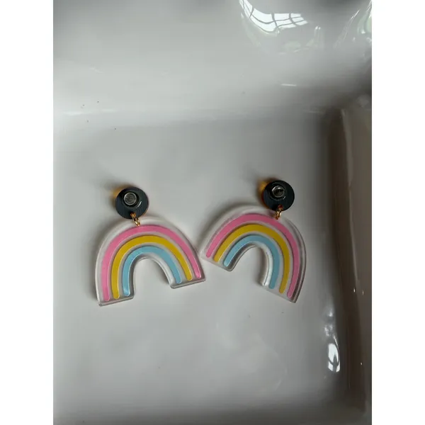 Pastel Rainbow Acrylic Dangle Earrings Pink Yellow Blue Statement Earrings - Image 2