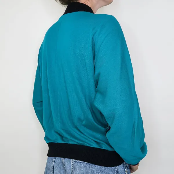 Vintage 80s Purple & Teal Houndstooth Rose Sweater - Image 3