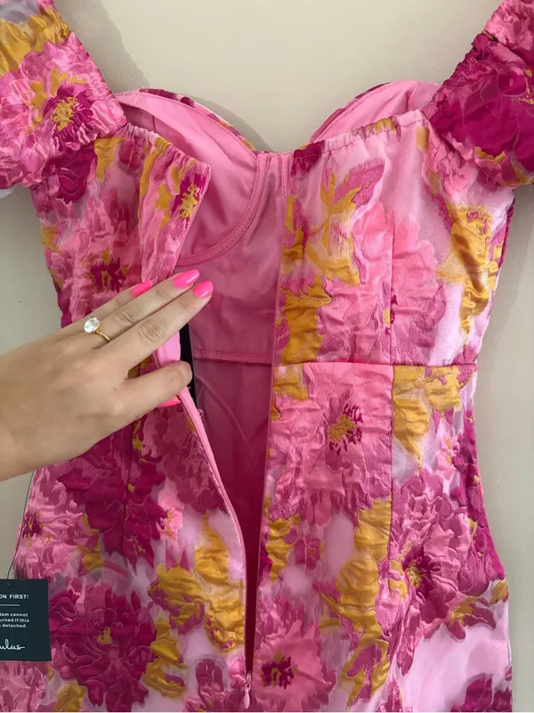 Lulus Luxe Direction Pink Floral Jacquard Puff Sleeve Mini Dress Size XXS flirty - Image 9