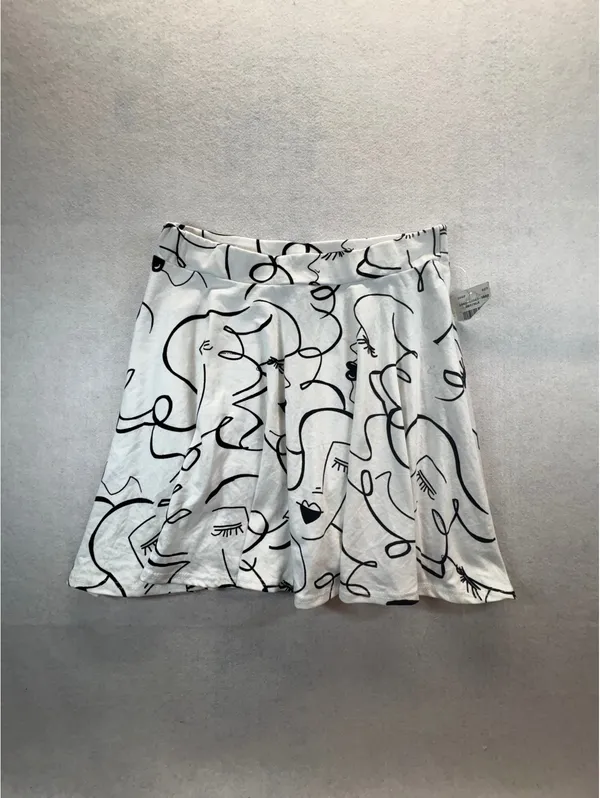 Rainbow Women’s Medium White Black Abstract Face Print Flare Skater Skirt USA - Image 2