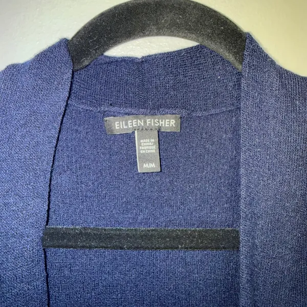 Eileen Fisher Cardigan Womens Medium Blue‎ Excellent Wool Blend Longline Duster - Image 2