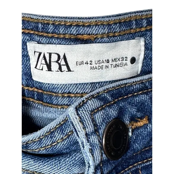 Zara Women's Size‎ 10 High Rise Wide Leg Cropped Denim Jeans Frayed Hem Blue - Image 3