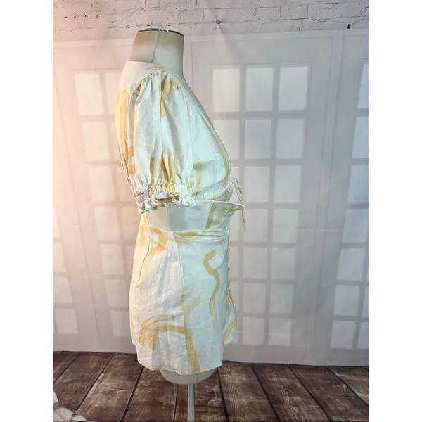 Sabo Skirt White Linen Cotton Button Down Puffed Sleeve Mini Dress Size XS - Image 5