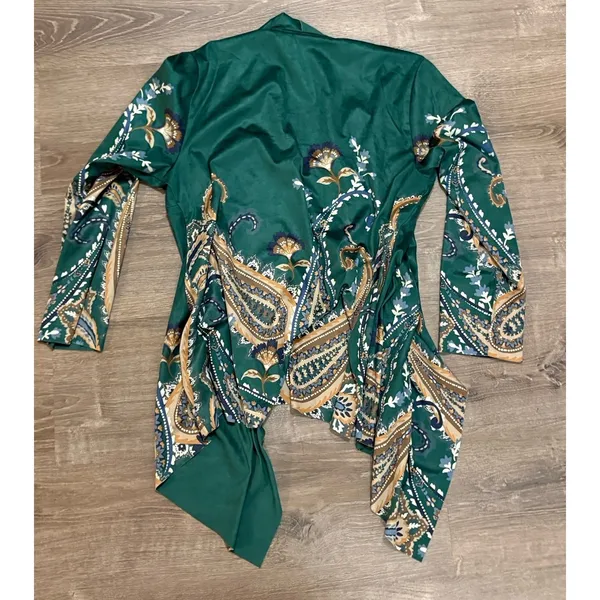 SOFT SURROUNDINGS Chouteau‎ Jacket - Green Faux Suede, Open, Artsy Design, L - Image 5