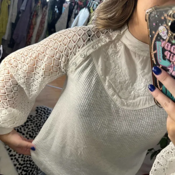 Free People Sweetest Thing Thermal Top White Size XS - Image 3