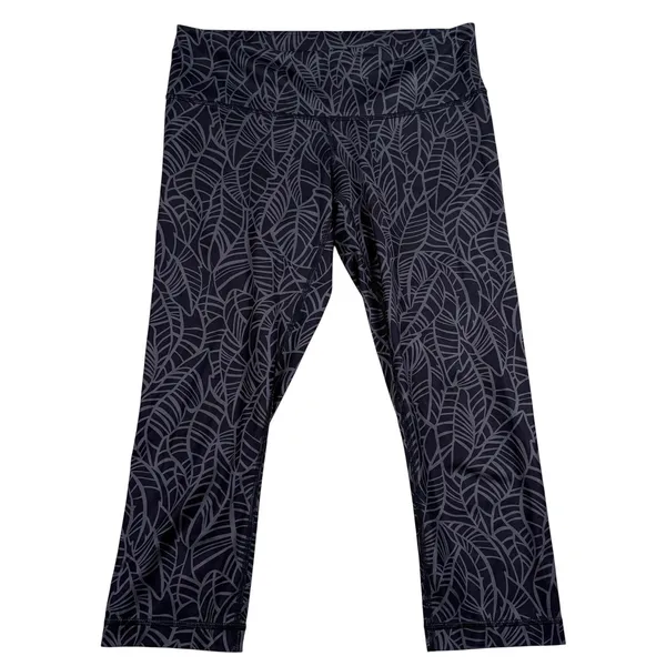 Lululemon Crop Leggings Womens Size 8 Black‎ Gray Palm Leaf Print - Image 2