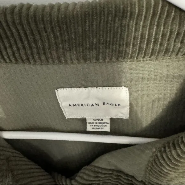 American Eagle Olive Corduroy Raw Hem Cropped Jacket - Image 4