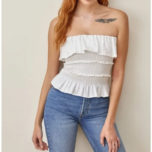 Reformation Millet Tube Top White Womens Small Linen - Image 12