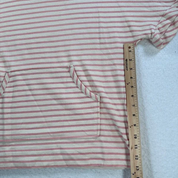 Jane & Delancey Women's Small Pink/Cream Striped Short Sleeve Hooded Terry Shirt - Image 7