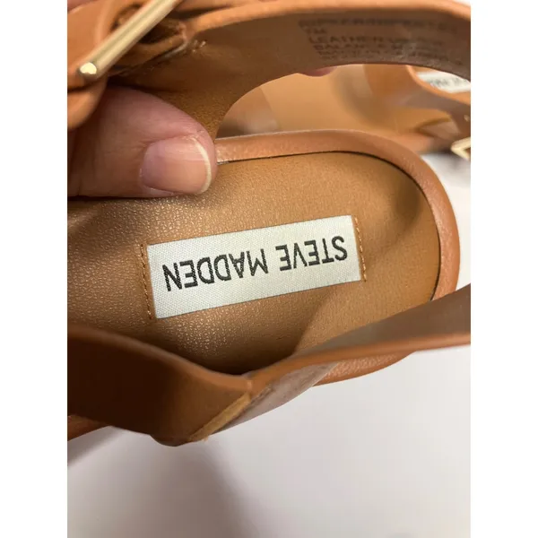 Steve Madden Ripken Sandals Womens 7M Brown Excellent Leather Ankle Strap Flat - Image 5