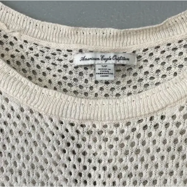 American Eagle Size Small Cream Peplum Sweater Boho Coquette Crochet Romantic - Image 3