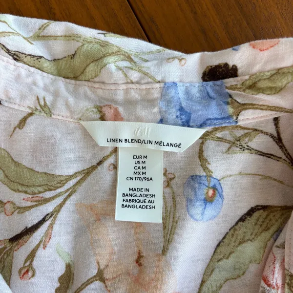 H&M Floral Linen Button Down M Long Sleeve Cottage Garden Preppy Grandma Chic - Image 2
