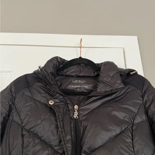 Ralph Lauren Ultra Light Weight 90% Down Fill Black Long Puffer Jacket With Hood - Image 2