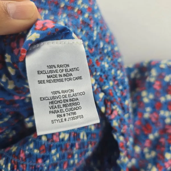 Patrons of Peace 20G Blue Floral Smocked Wide‎ Leg Jumpsuit Women's Size M - Image 5