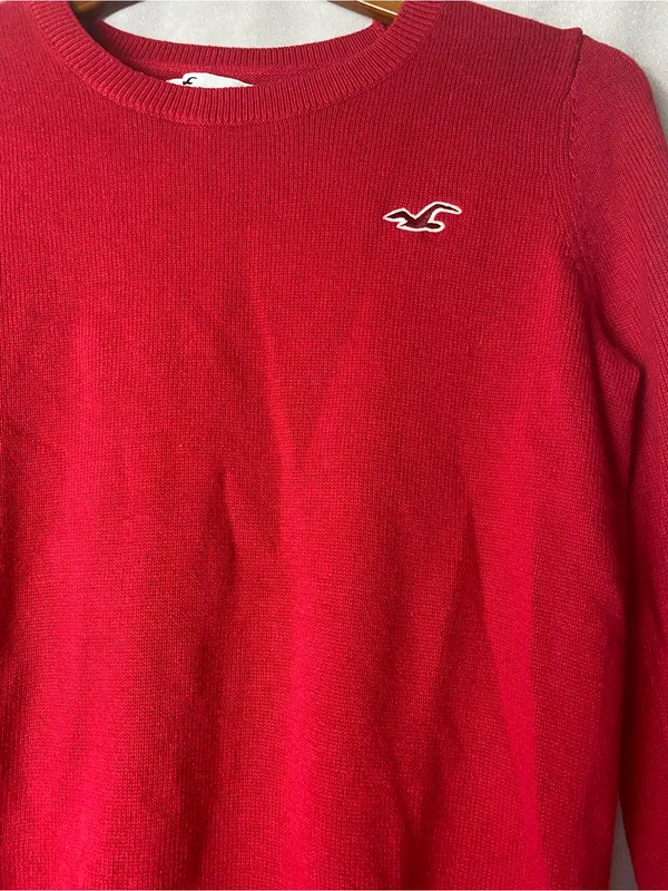 Hollister Red Preppy Cozy Academia Crewneck Knit Campus Sweater Fall Logo M - Image 3