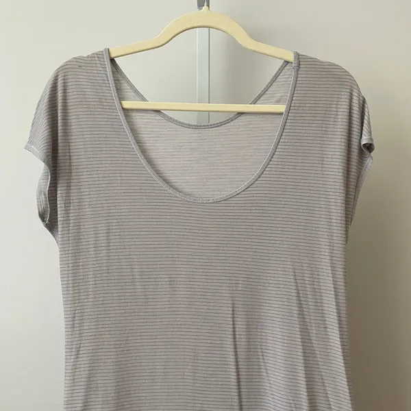Lululemon S Gray Striped Short Sleeve Scoop Neck T-Shirt Loungewear Dress - Image 2