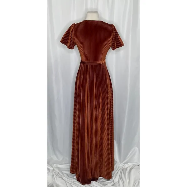 BALTIC BORN Andi Velvet High Low Maxi Dress Ribbed Party Holiday‎ Copper Rust XS - Image 9