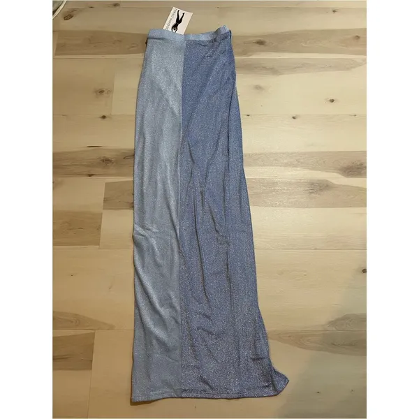Naked Wardrobe NWT Women Small Powder Blue Glitter Two-Tone Maxi Skirt - Image 2