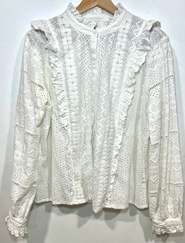 ZARA Cottage Core Eyelet Embroidered Button Down Top  - Image 2