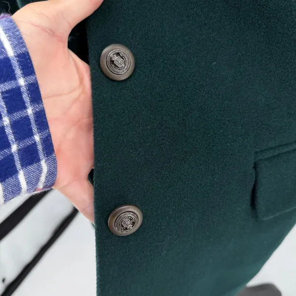 Vtg Wool Cashmere‎ Blend Blazer Dark Green Women 16 Pea Coat Single Breasted - Image 7