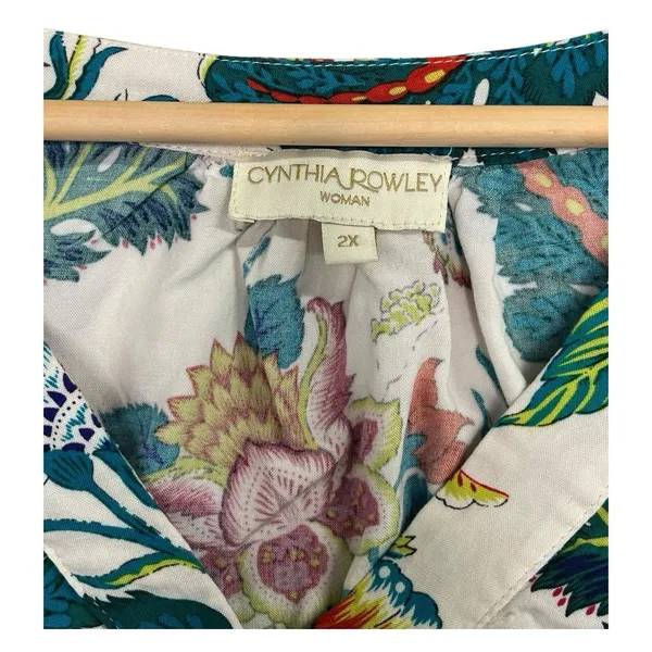 Cynthia Rowley Top Womens 2X White Floral Boho Tropical Flowy Lightweight Casual - Image 3