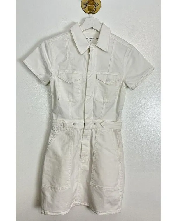 GOOD AMERICAN Fit for Success Utility Dress in Wash Cloud White Size X-Small - Image 4