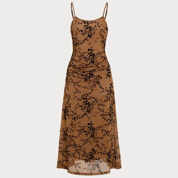 Rihoas Brown Floral Two-piece Midi Dress - Image 8