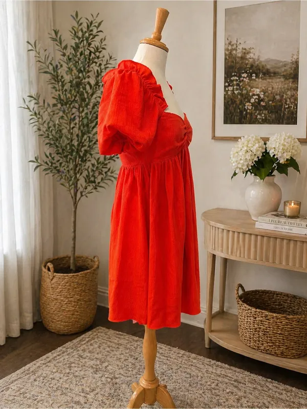 English Factory Orange Puff Sleeve Babydoll Dress Romantic Cottagecore Mini - Image 4