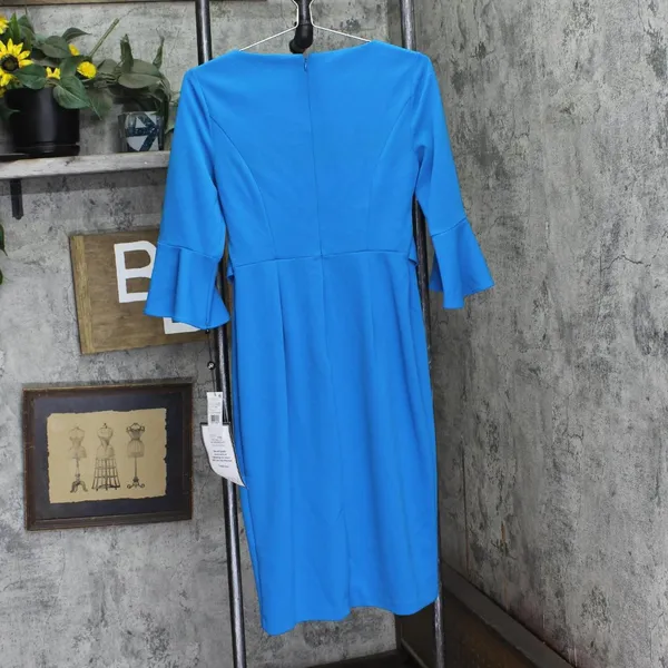 Adrianna Papell Womens Bell Sleeve Tie Front Dress Deep Cerulean Blue 4 - Image 2