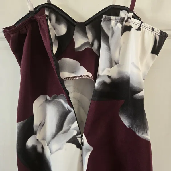 Venus Bodycon Dress Small Burgundy Floral Bustier Midi Stretch Party Cocktail - Image 6