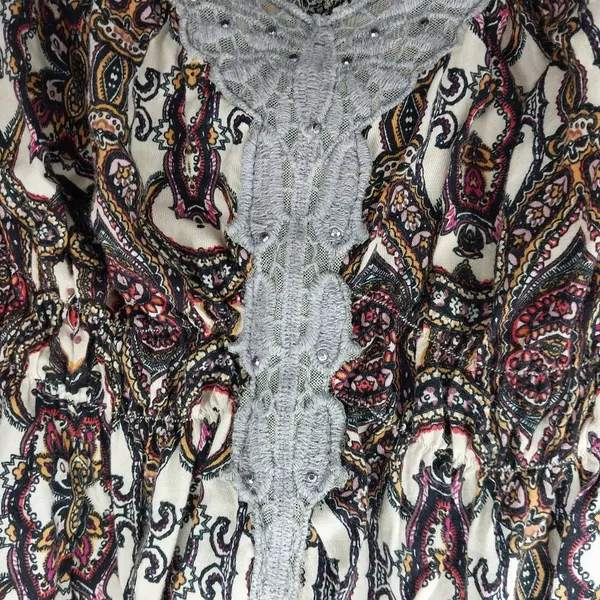 Boho Mixed Print Tunic Peasant Top With Lace Detail - Image 6