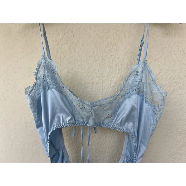 NWT Skims Baby Blue Satin Lace Trim Cut Out Bodysuit Lingerie Size L Sexy Angel - Image 3