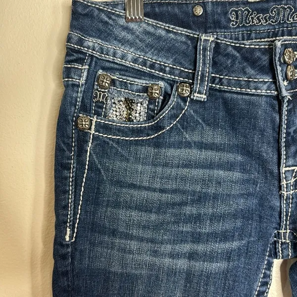 Miss Me ladies bootcut denim jeans‎ with studded bling gem pockets size 27 - Image 7