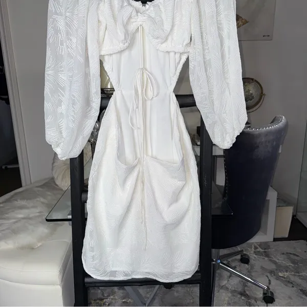 SABO Anita White Textured Long Sleeve Open Back Mini Dress Womens Large - Image 8