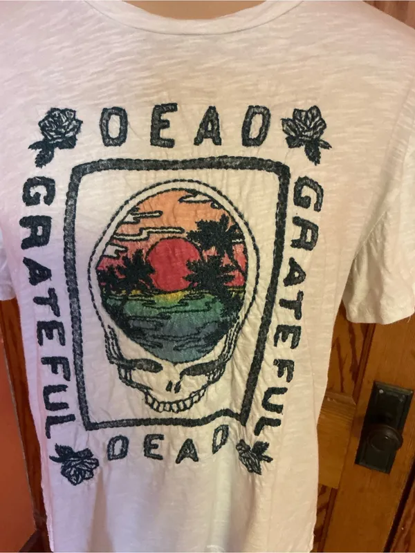 Grateful Dead Lucky Brand Embroidered Steal Your Face T Shirt Medium Cotton - Image 4