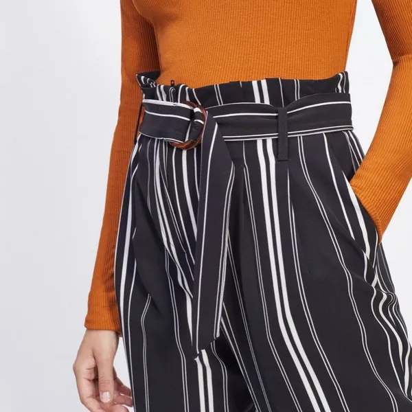 Miss Selfridge Black Mono Striped Paperbag Trouser - Image 2